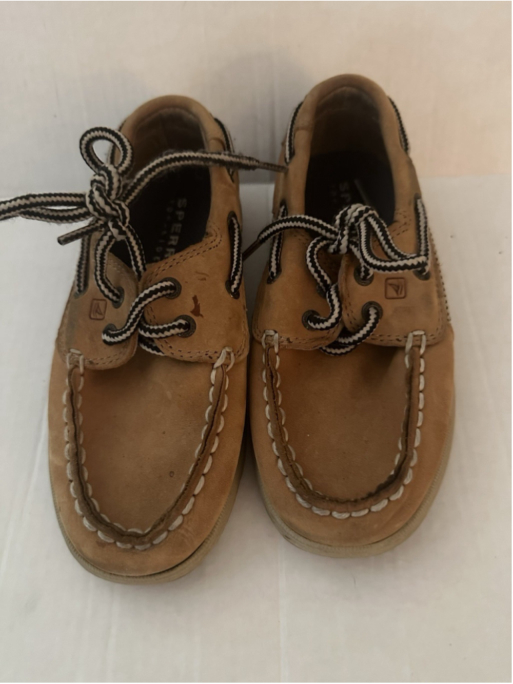 Sperry Top-Sider Kids Boat Shoes Tan Leather Lace Up Moc Toe Deck Shoes 2Y
